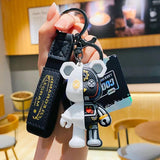 Funny Half Skull Body Bear Keychain Punk Animal Keyring