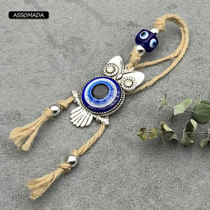 Hemp Rope Owl Evil Eye Keychain Lucky Eye Bag Car Key Pendant Gift