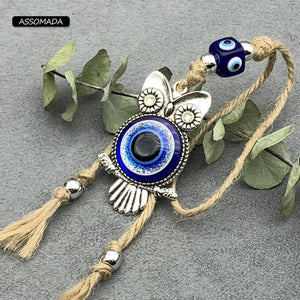 Hemp Rope Owl Evil Eye Keychain Lucky Eye Bag Car Key Pendant Gift