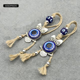 Hemp Rope Owl Evil Eye Keychain Lucky Eye Bag Car Key Pendant Gift