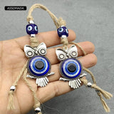 Hemp Rope Owl Evil Eye Keychain Lucky Eye Bag Car Key Pendant Gift