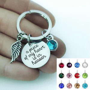 Heaven in My Heart Keychain with Angel Wing & Birthstone