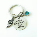 Heaven in My Heart Keychain with Angel Wing & Birthstone