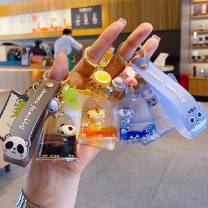Jelly Bottle Keychain Panda Cat Lion Tiger Rabbit Doll Key Ring