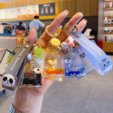 Jelly Bottle Keychain Panda Cat Lion Tiger Rabbit Doll Key Ring