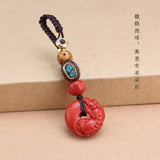 Pixiu Red Cinnabar Amulet Keychain Charm Hand-Carved Woman