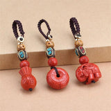 Pixiu Red Cinnabar Amulet Keychain Charm Hand-Carved Woman
