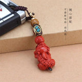 Pixiu Red Cinnabar Amulet Keychain Charm Hand-Carved Woman