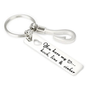 Heart Hook Line Sinker Keychains, Fishing Lure Hook Couple Jewelry