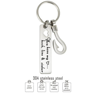 Heart Hook Line Sinker Keychains, Fishing Lure Hook Couple Jewelry