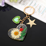 Heart Star Natural Dried Flower Keychain Keyring Love Immortal Daisy Leaf Plant