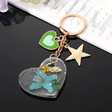 Heart Star Natural Dried Flower Keychain Keyring Love Immortal Daisy Leaf Plant