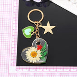 Heart Star Natural Dried Flower Keychain Keyring Love Immortal Daisy Leaf Plant