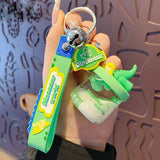Milk Bottle Key Chains Pearl Quicksand Dinosaur Doll Keyring Bag Pendant