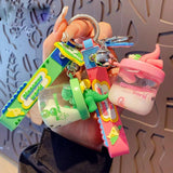 Milk Bottle Key Chains Pearl Quicksand Dinosaur Doll Keyring Bag Pendant