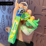 Milk Bottle Key Chains Pearl Quicksand Dinosaur Doll Keyring Bag Pendant