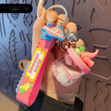 Milk Bottle Key Chains Pearl Quicksand Dinosaur Doll Keyring Bag Pendant