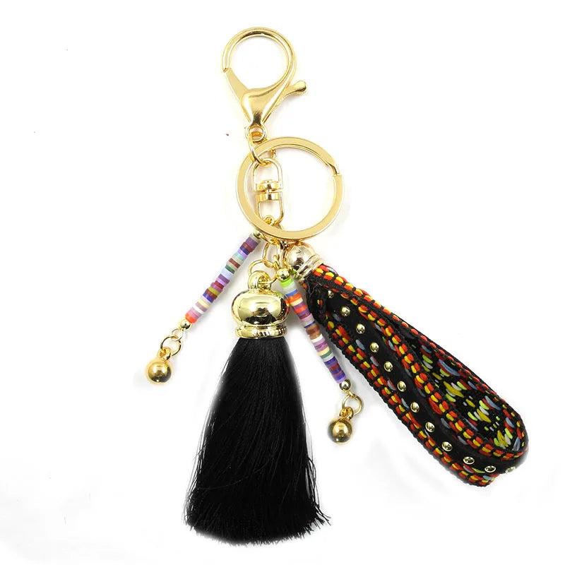 Colorful Boho Ribbon Tassel Key Chain for Women