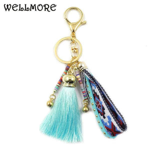 Colorful Boho Ribbon Tassel Key Chain for Women