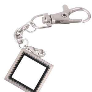 Square Alloy Floating Charm Locket Keychain Glass Pendant Jewelry Making