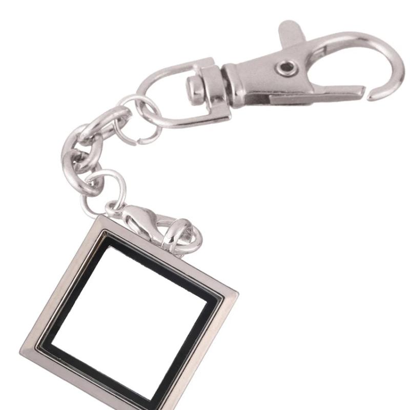 Square Alloy Floating Charm Locket Keychain Glass Pendant Jewelry Making