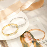 Waterproof Wave Zircon Bracelet Stainless Steel Bangle
