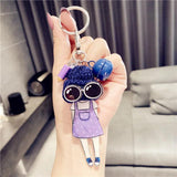 Girl Cartoon Glasses Wool Hat Acrylic Keychain Women Bell Pencil Bag Charms