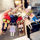Girl Cartoon Glasses Wool Hat Acrylic Keychain Women Bell Pencil Bag Charms