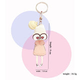 Girl Cartoon Glasses Wool Hat Acrylic Keychain Women Bell Pencil Bag Charms