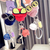 Girl Cartoon Glasses Wool Hat Acrylic Keychain Women Bell Pencil Bag Charms