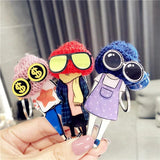 Girl Cartoon Glasses Wool Hat Acrylic Keychain Women Bell Pencil Bag Charms