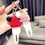 Girl Cartoon Glasses Wool Hat Acrylic Keychain Women Bell Pencil Bag Charms