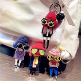 Girl Cartoon Glasses Wool Hat Acrylic Keychain Women Bell Pencil Bag Charms