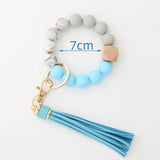 Silicone Keychain Tassel Bracelet Keyring Wood Beads Pendant Jewelry Accessories