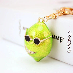 Enamel Lemon Key Chain Crystal Fruit Buckle HandBag Pendant For Car KeyRing