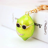 Enamel Lemon Key Chain Crystal Fruit Buckle HandBag Pendant For Car KeyRing