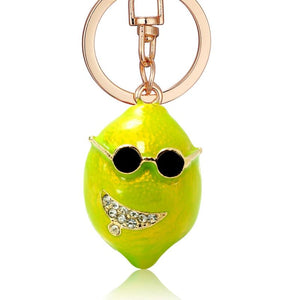 Enamel Lemon Key Chain Crystal Fruit Buckle HandBag Pendant For Car KeyRing