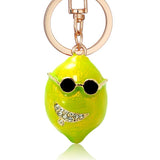 Enamel Lemon Key Chain Crystal Fruit Buckle HandBag Pendant For Car KeyRing