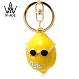 Enamel Lemon Key Chain Crystal Fruit Buckle HandBag Pendant For Car KeyRing
