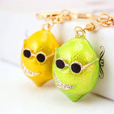 Enamel Lemon Key Chain Crystal Fruit Buckle HandBag Pendant For Car KeyRing