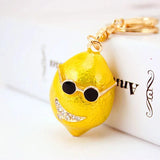 Enamel Lemon Key Chain Crystal Fruit Buckle HandBag Pendant For Car KeyRing