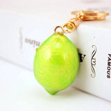 Enamel Lemon Key Chain Crystal Fruit Buckle HandBag Pendant For Car KeyRing