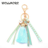 Colorful Leather Tassel Key Chain for Women Girls
