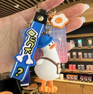Crooked Neck Duck 3D Keychain Animal Lanyard Key Chain for Woman Bag