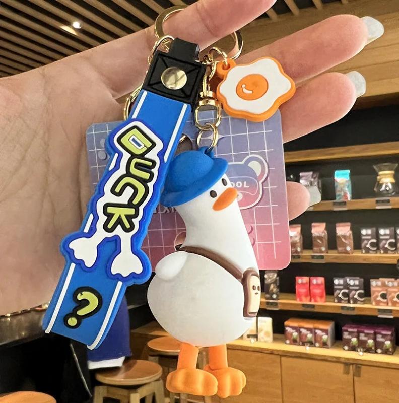 Crooked Neck Duck 3D Keychain Animal Lanyard Key Chain for Woman Bag