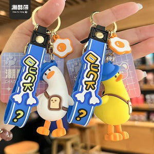Crooked Neck Duck 3D Keychain Animal Lanyard Key Chain for Woman Bag
