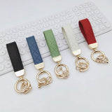 Gold-color Metal Keyring Colorful Plaid PU Leather Car Keychain