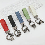 Gold-color Metal Keyring Colorful Plaid PU Leather Car Keychain