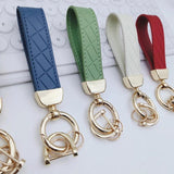 Gold-color Metal Keyring Colorful Plaid PU Leather Car Keychain