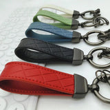 Gold-color Metal Keyring Colorful Plaid PU Leather Car Keychain
